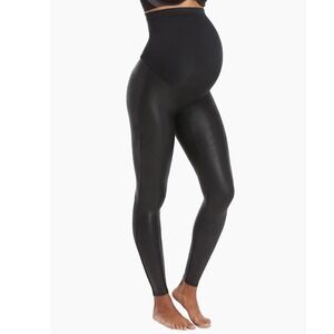 SPANX Mama Maternity Faux Leather Leggings Black High Waist Size Large